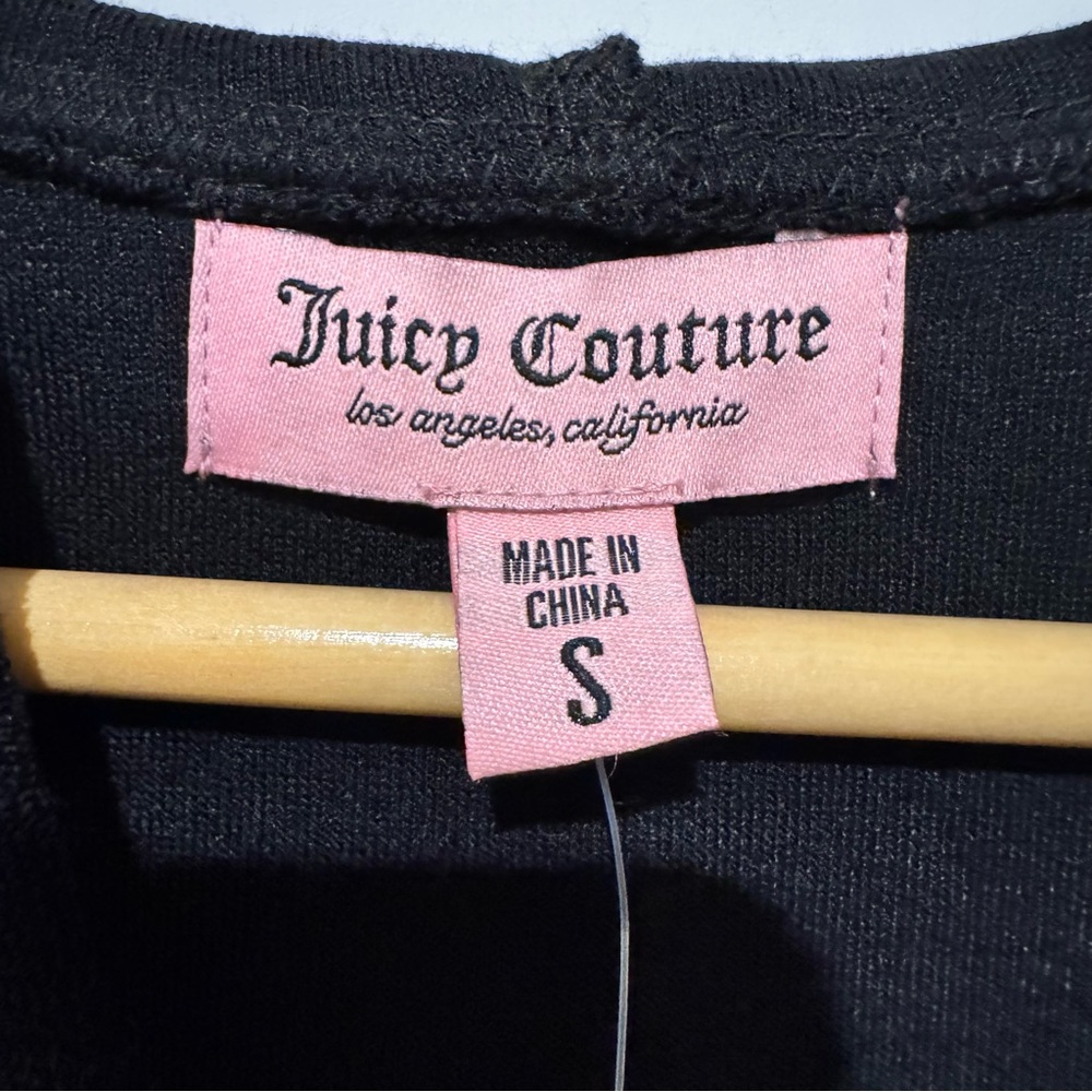 NEW Juicy Couture French Terry Short Sleeve Zip Front Hoodie Rhinestones Black - Picture 5 of 7